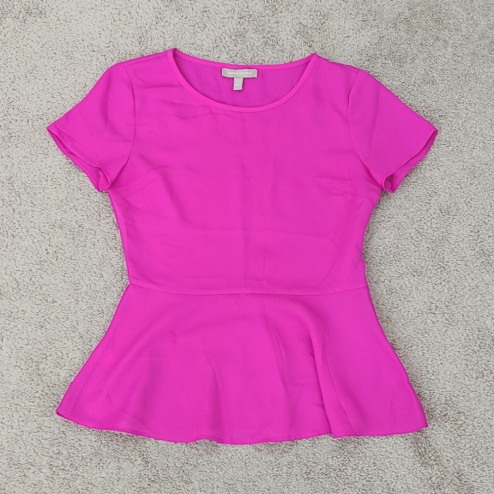 Banana Republic Pink Peplum Short Sleeve Blouse